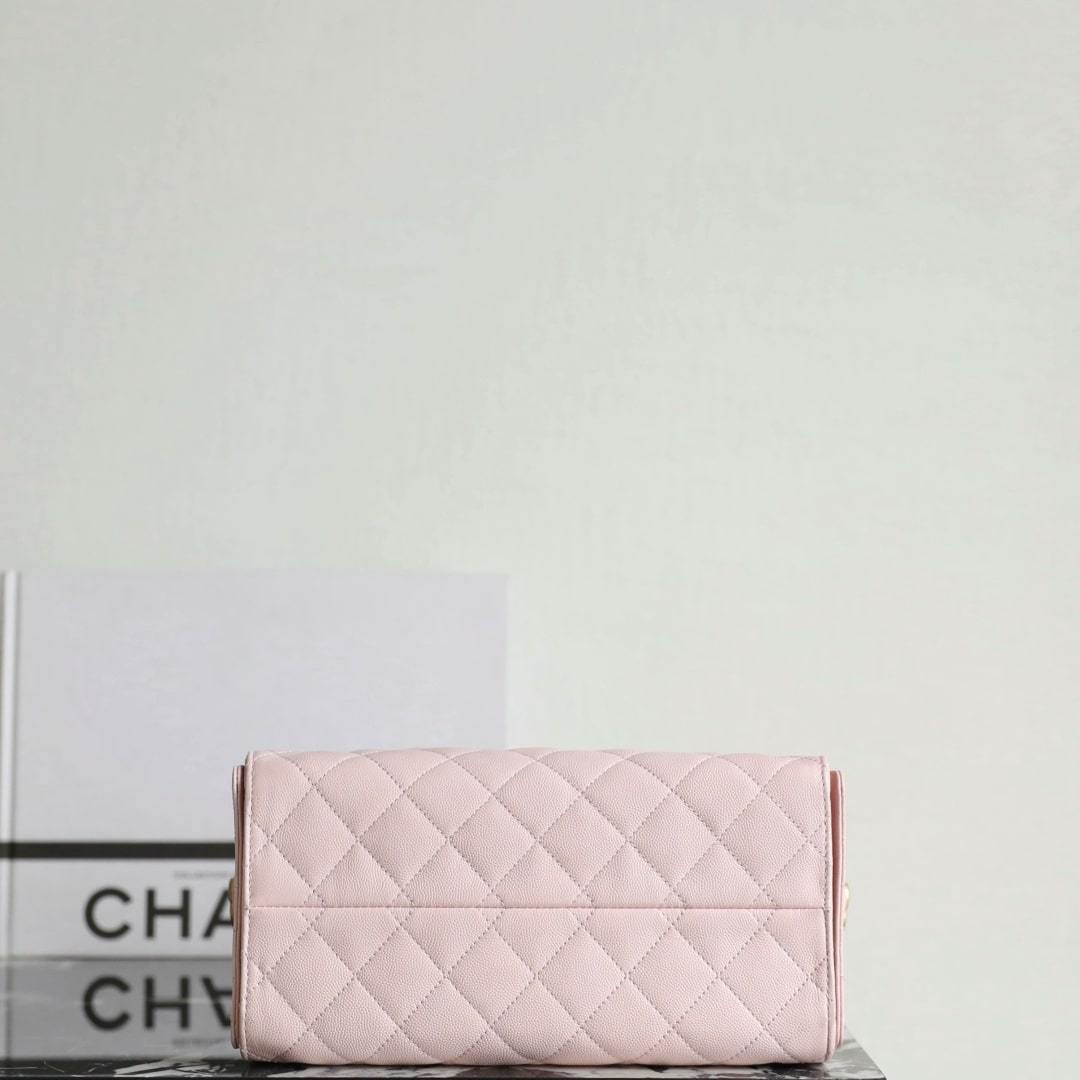 高仿Chanel*25A系列AS5293小牛皮購物袋粉色小號免檢版
