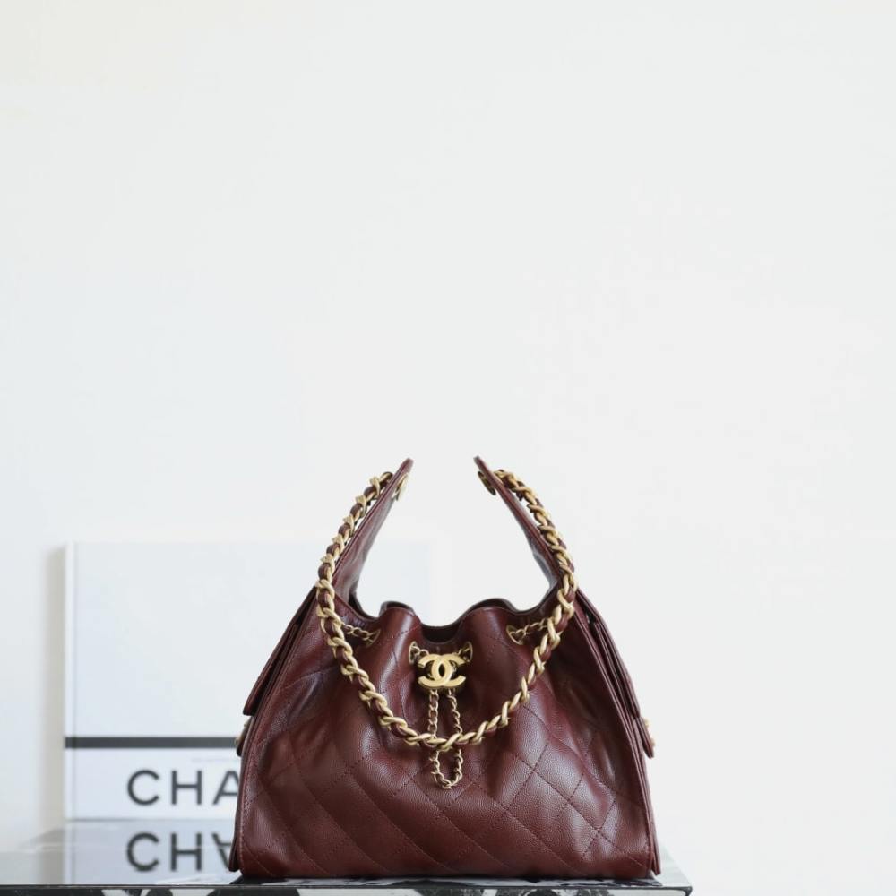 高仿Chanel*25A系列AS5293小牛皮購物袋酒紅色小號免檢版