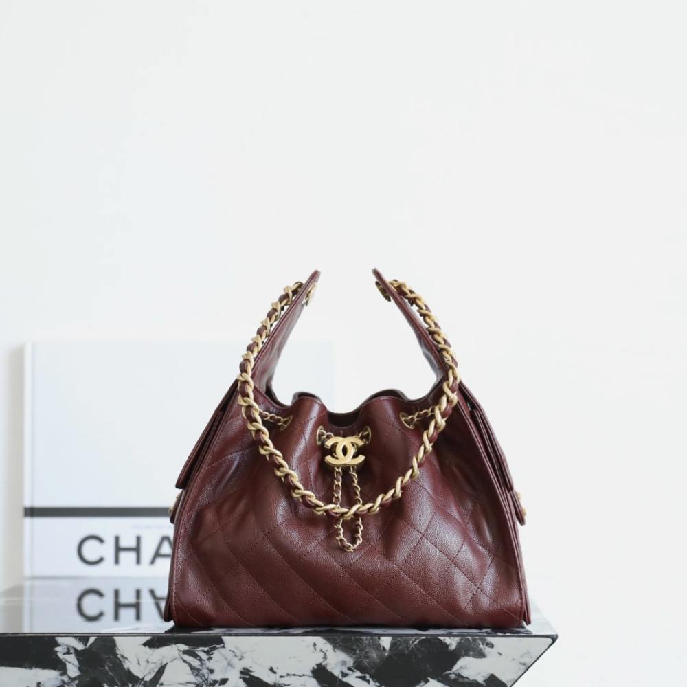 高仿Chanel*25A系列AS5293小牛皮購物袋酒紅色小號免檢版