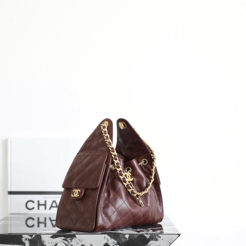 高仿Chanel*25A系列AS5293小牛皮購物袋酒紅色小號免檢版