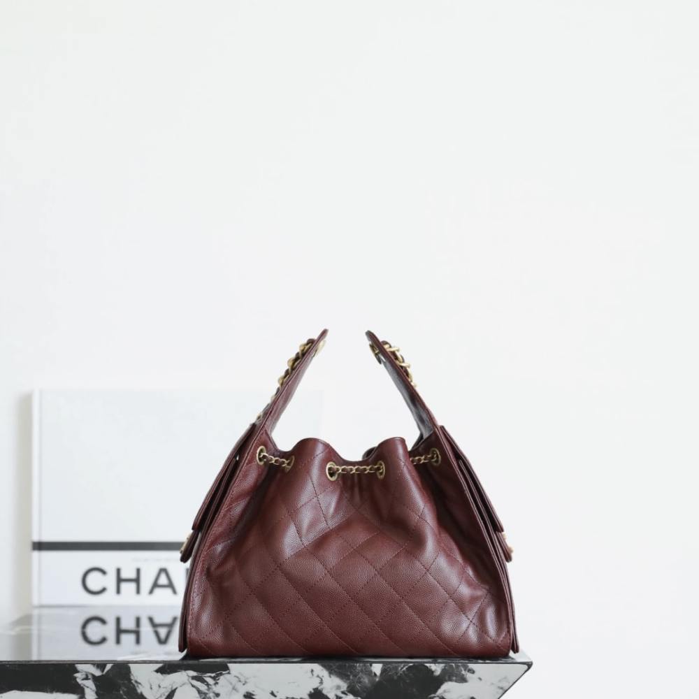 高仿Chanel*25A系列AS5293小牛皮購物袋酒紅色小號免檢版