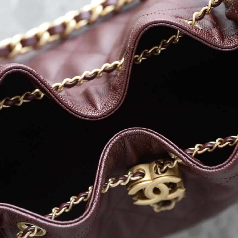 高仿Chanel*25A系列AS5293小牛皮購物袋酒紅色小號免檢版