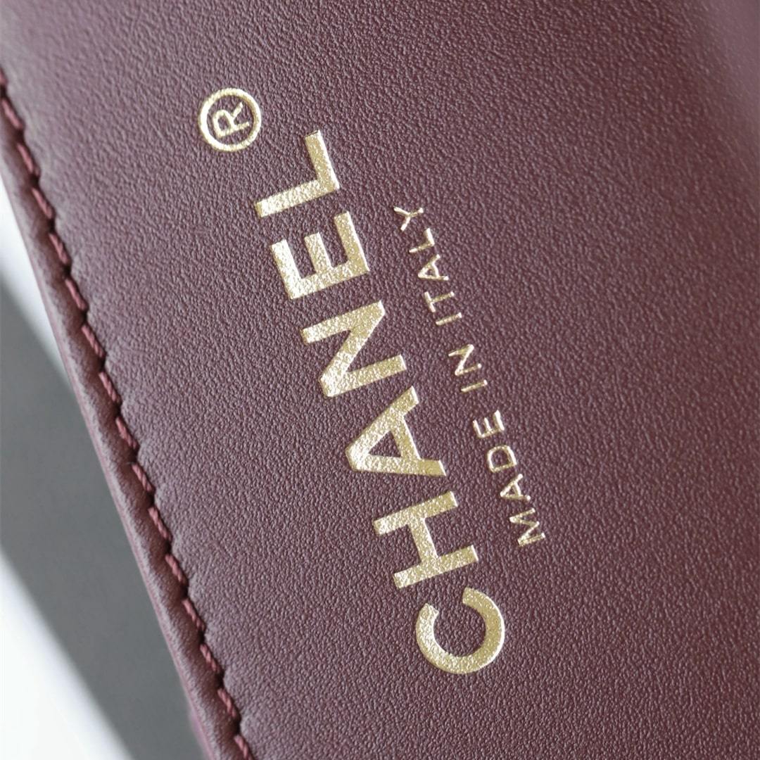 高仿Chanel*25A系列AS5293小牛皮購物袋酒紅色小號免檢版