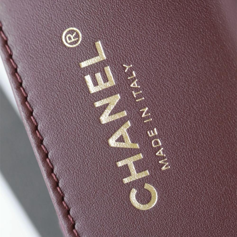 高仿Chanel*25A系列AS5293小牛皮購物袋酒紅色小號免檢版