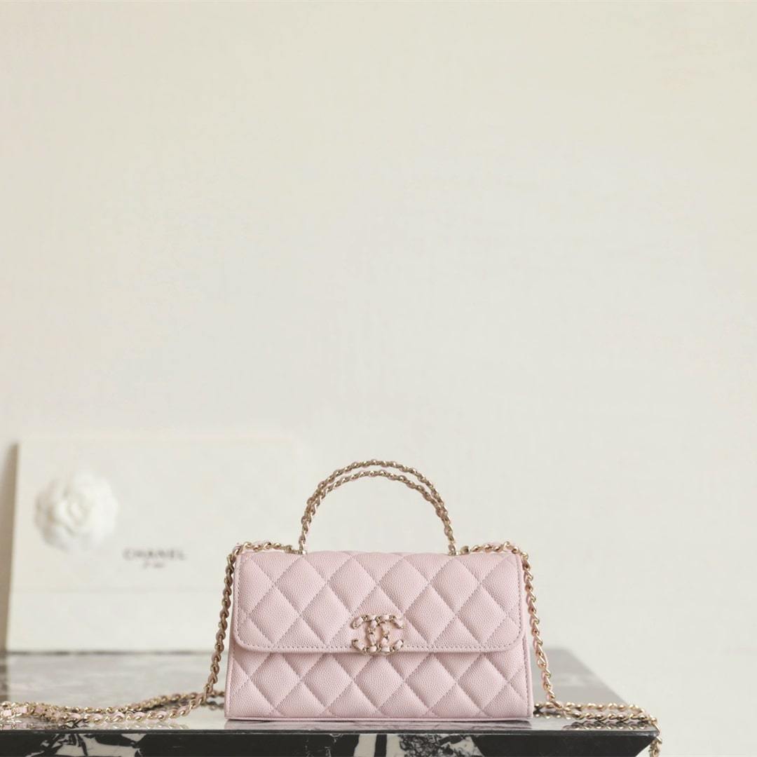 高仿Chanel*25S系列AP3238亮面小牛皮單肩包粉色免檢版