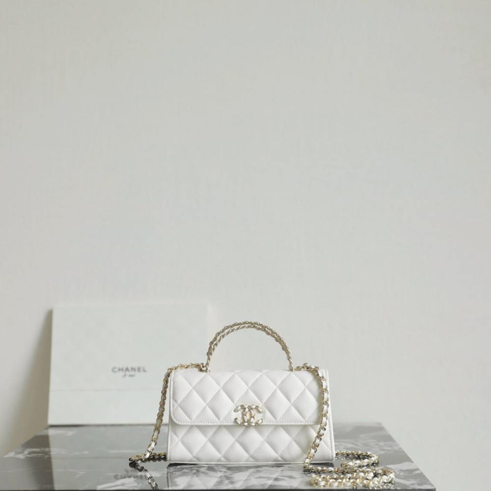 高仿Chanel*25S系列AP3238亮面小牛皮單肩包白色免檢版
