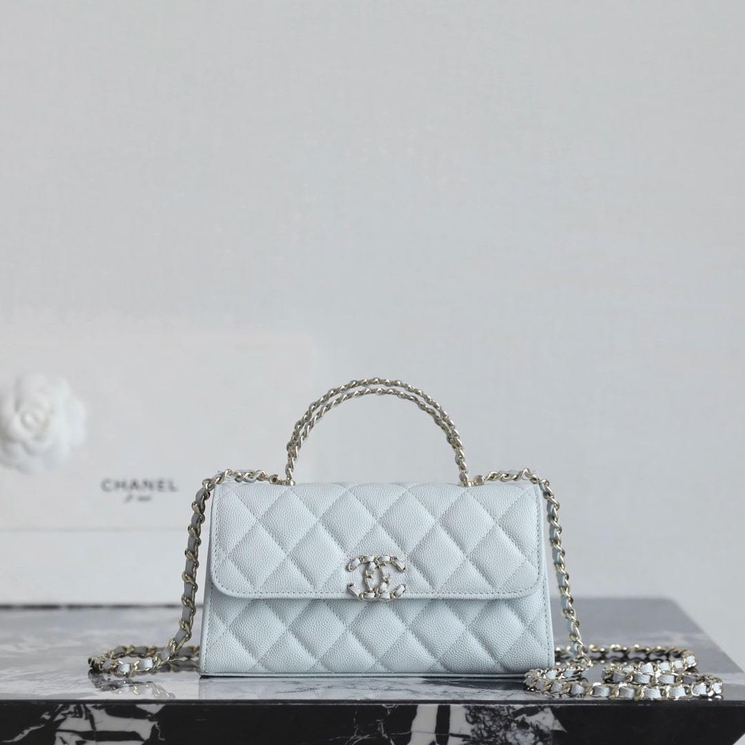 高仿Chanel*25S系列AP3238亮面小牛皮單肩包嬰兒藍免檢版