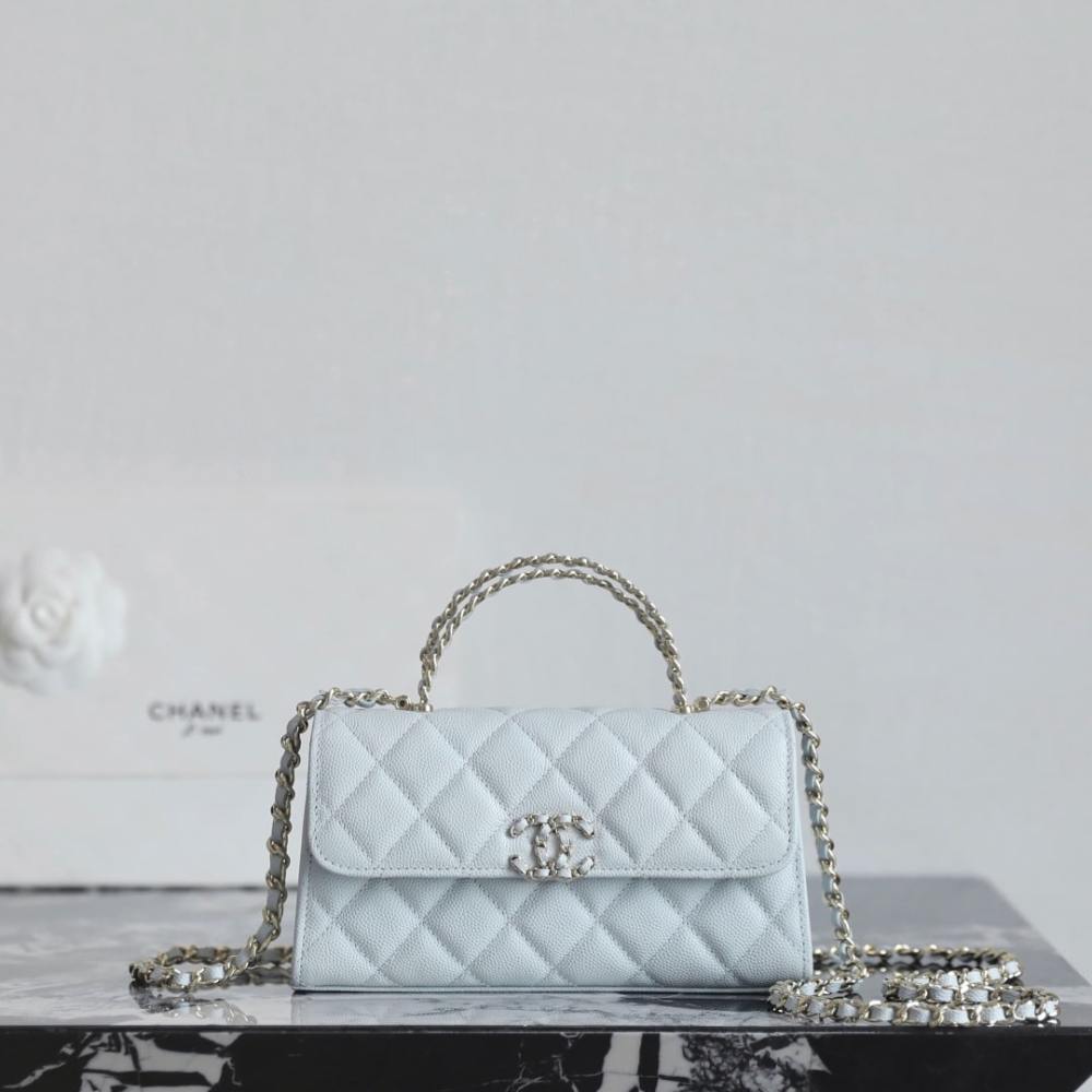 高仿Chanel*25S系列AP3238亮面小牛皮單肩包嬰兒藍免檢版
