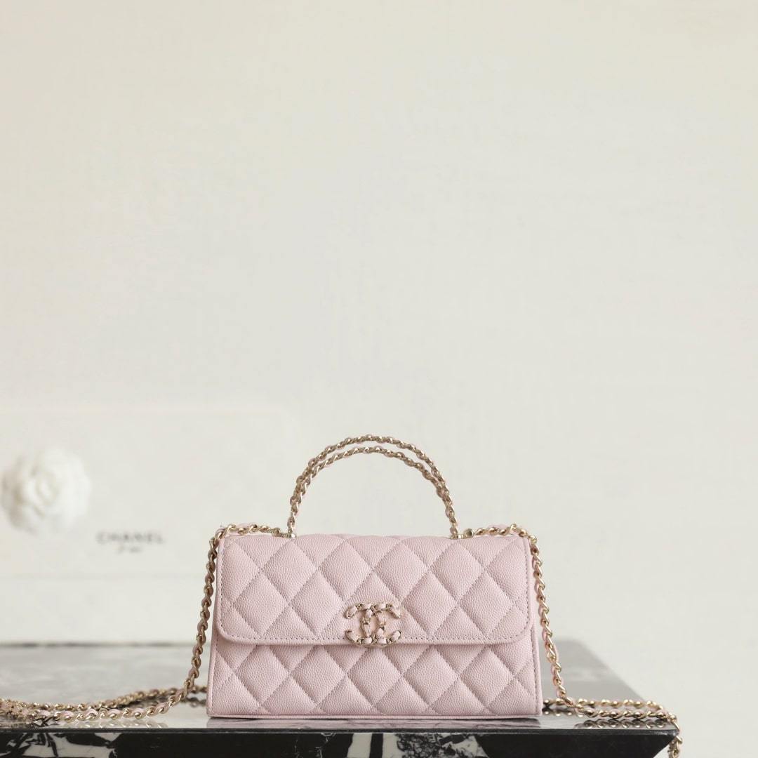 高仿Chanel*25S系列AP3238亮面小牛皮單肩包粉色免檢版