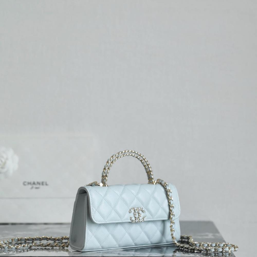 高仿Chanel*25S系列AP3238亮面小牛皮單肩包嬰兒藍免檢版