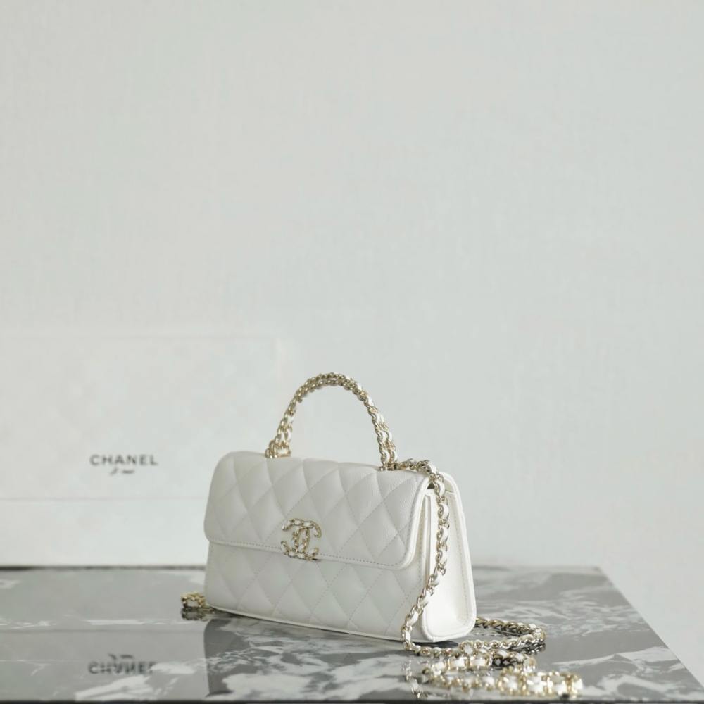 高仿Chanel*25S系列AP3238亮面小牛皮單肩包白色免檢版