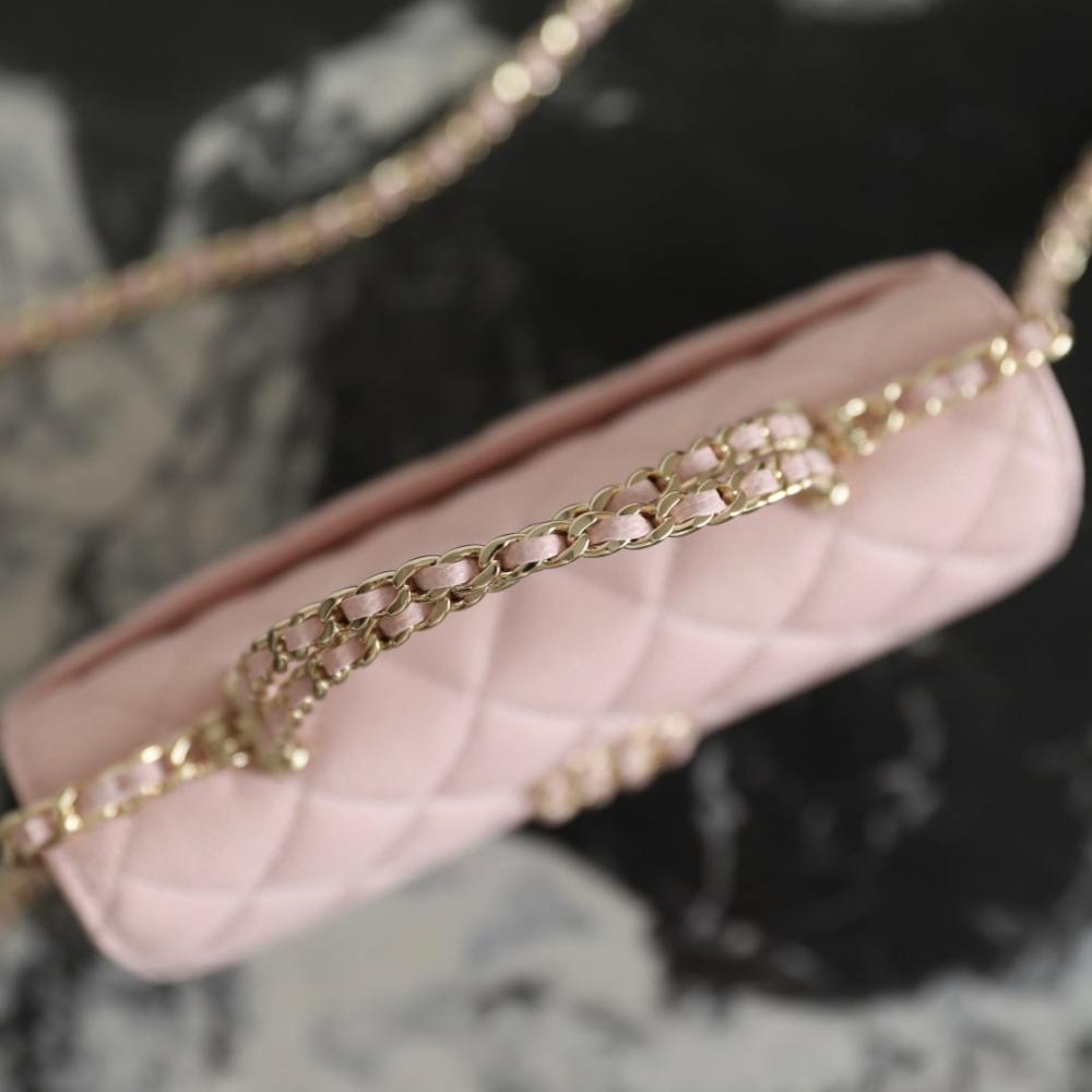 高仿Chanel*25S系列AP3238亮面小牛皮單肩包粉色免檢版