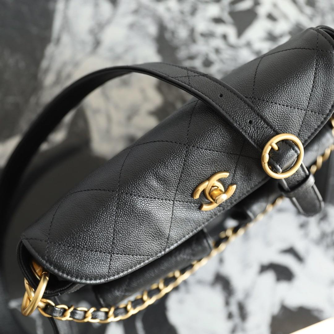 高仿Chanel*25P系列AS5385黑金郵差包小號免檢版