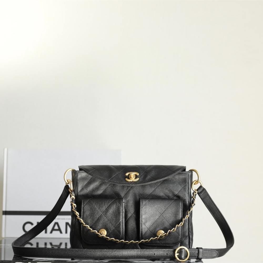 高仿Chanel*25P系列AS5385黑金郵差包小號免檢版