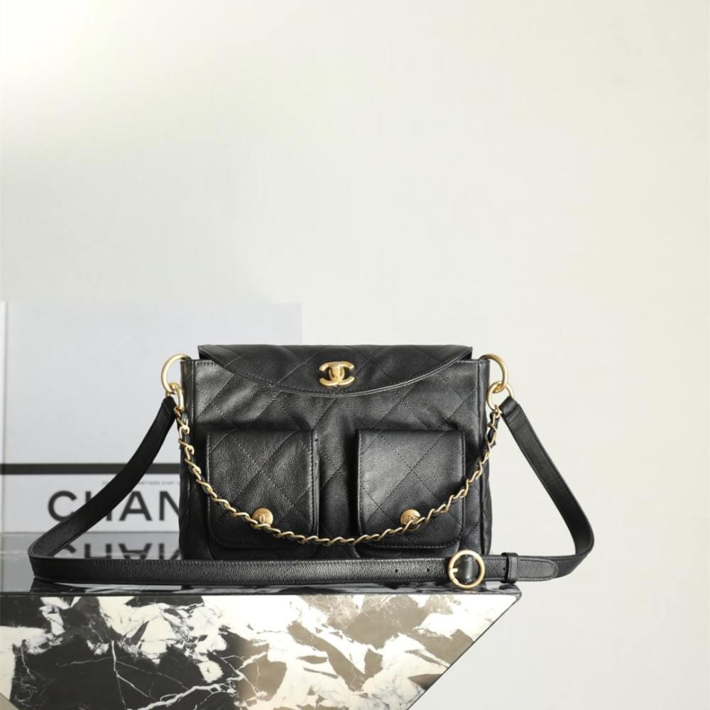 高仿Chanel*25P系列AS5385黑金郵差包小號免檢版