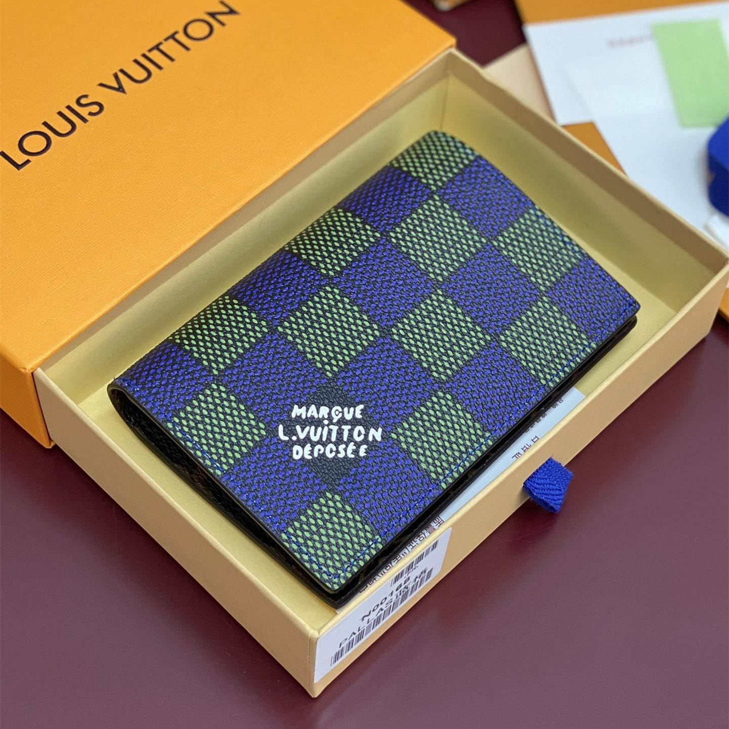 高仿LV*N00168雙拼色棋盤格護照夾免檢版