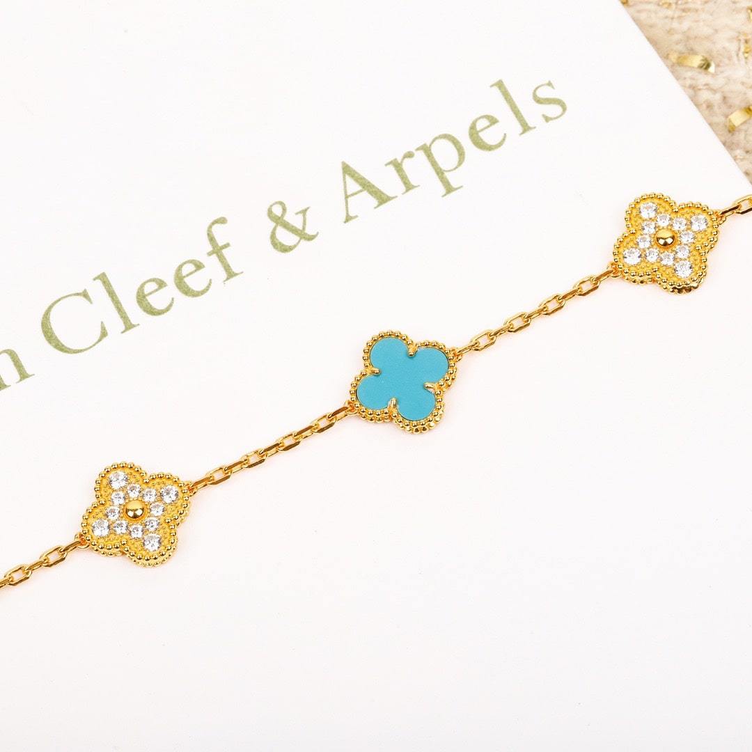 高仿首飾VanCleef&Arpels*RD003四葉草綠松石手鏈黃金款