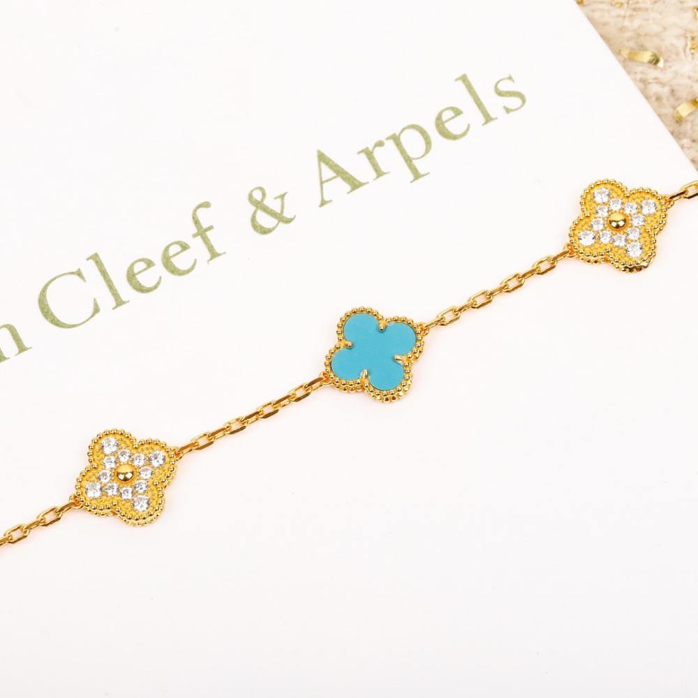 高仿首飾VanCleef&Arpels*RD003四葉草綠松石手鏈黃金款