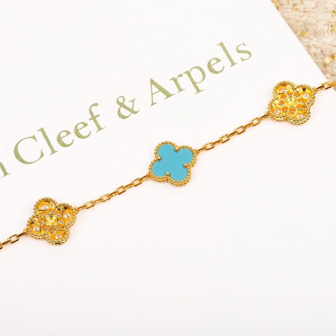 高仿首飾VanCleef&Arpels*RD003四葉草綠松石手鏈黃金款