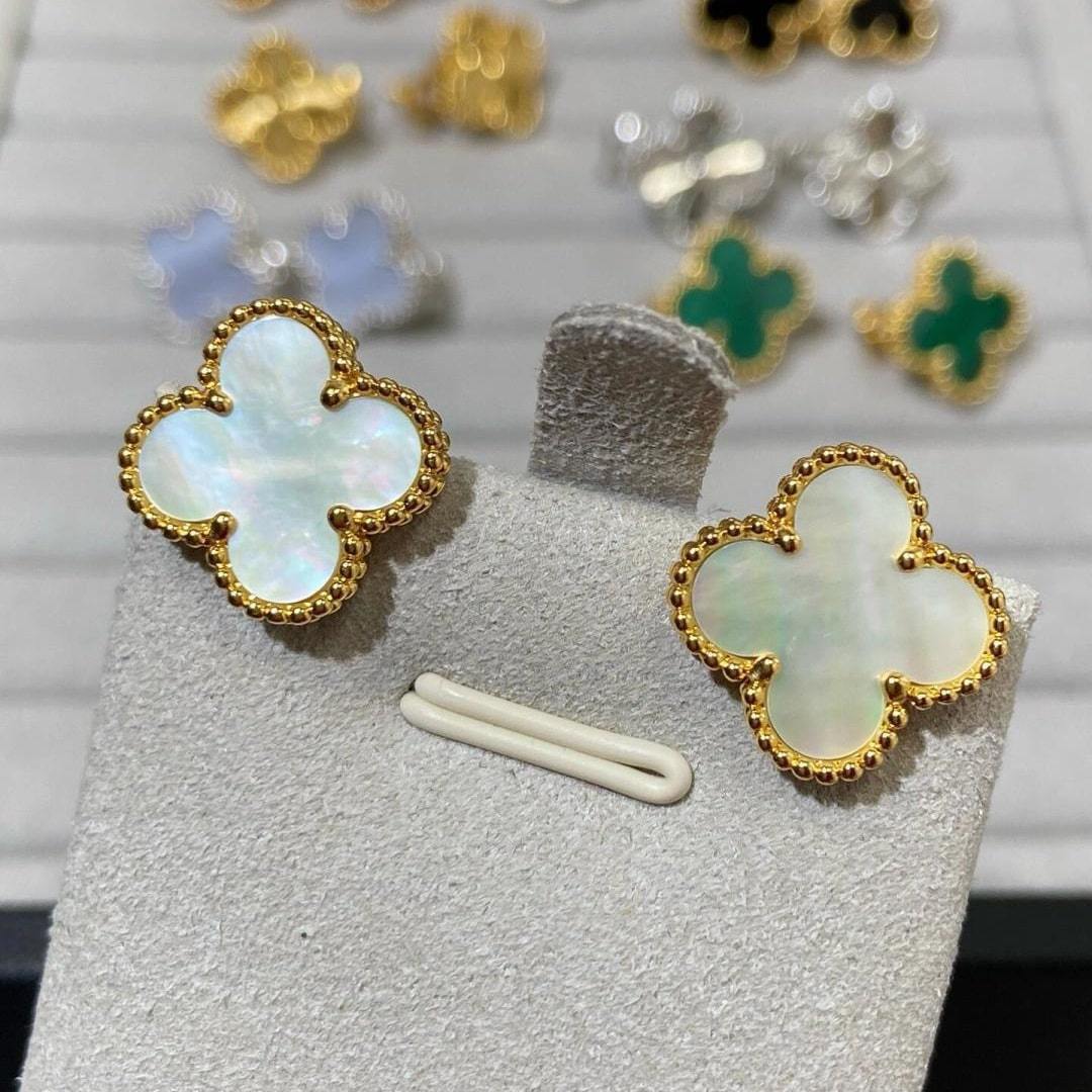 高仿首飾VanCleef&Arpels*RA44100四葉草貝母耳釘黃金款