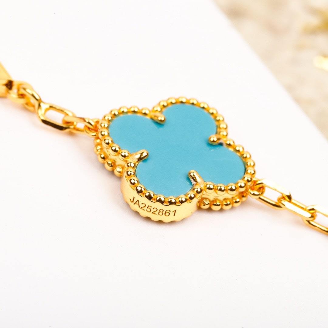 高仿首飾VanCleef&Arpels*RD003四葉草綠松石手鏈黃金款