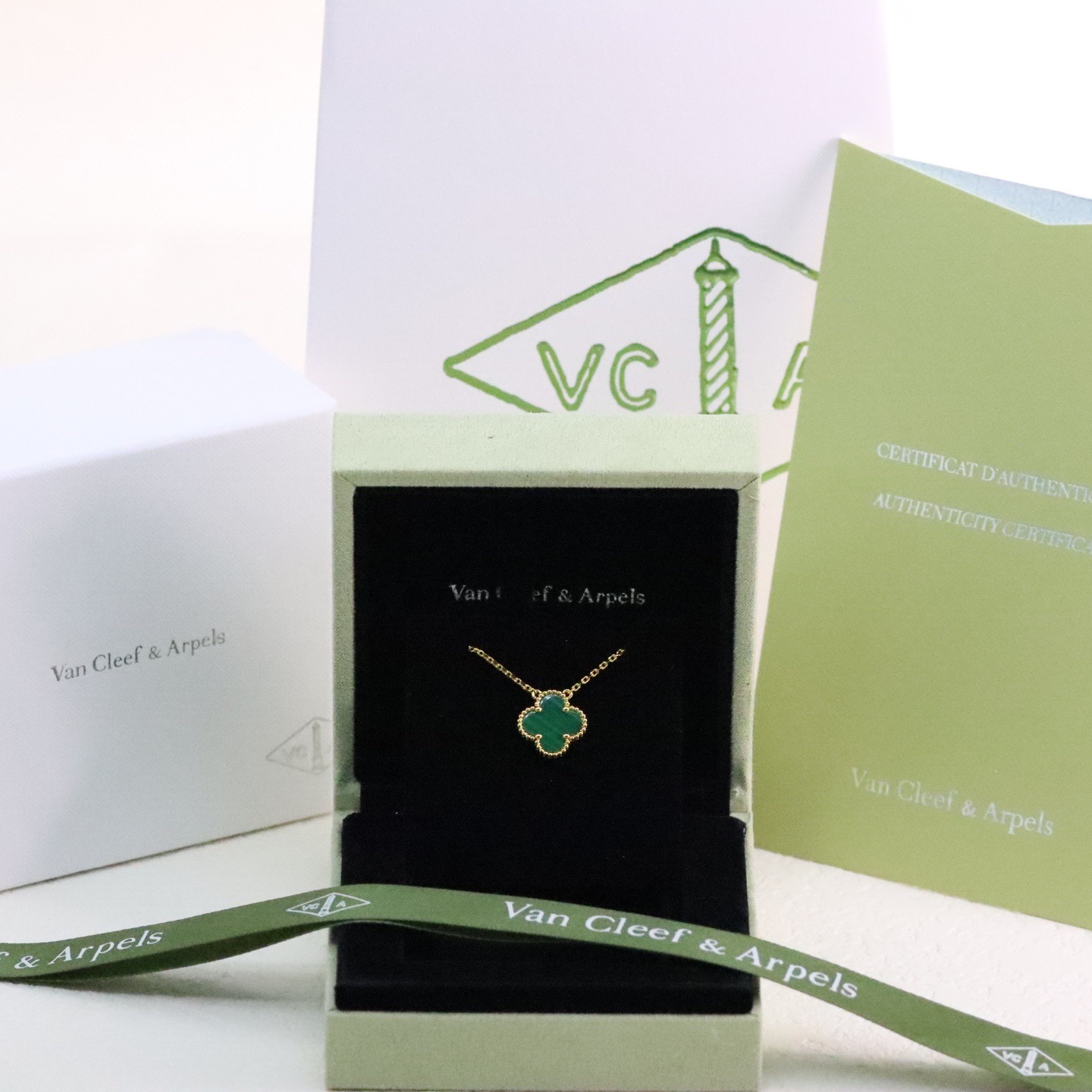高仿首飾VanCleef&Arpels*RO9VA00四葉草孔雀石頸鏈中號