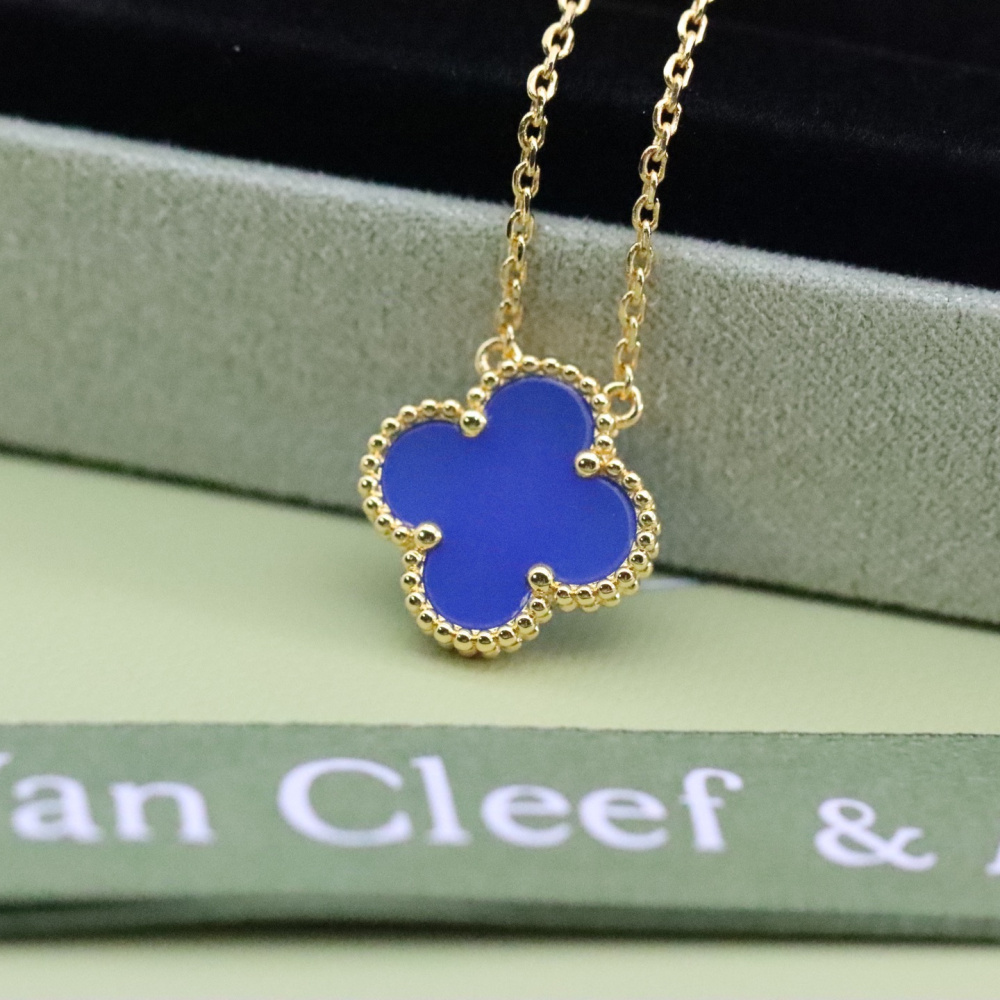高仿首飾VanCleef&Arpels*RP9SY00四葉草藍瑪瑙頸鏈中號