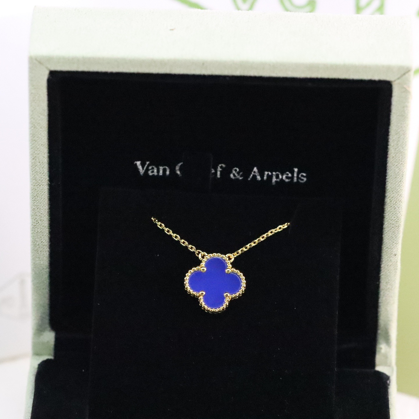 高仿首飾VanCleef&Arpels*RP9SY00四葉草藍瑪瑙頸鏈中號