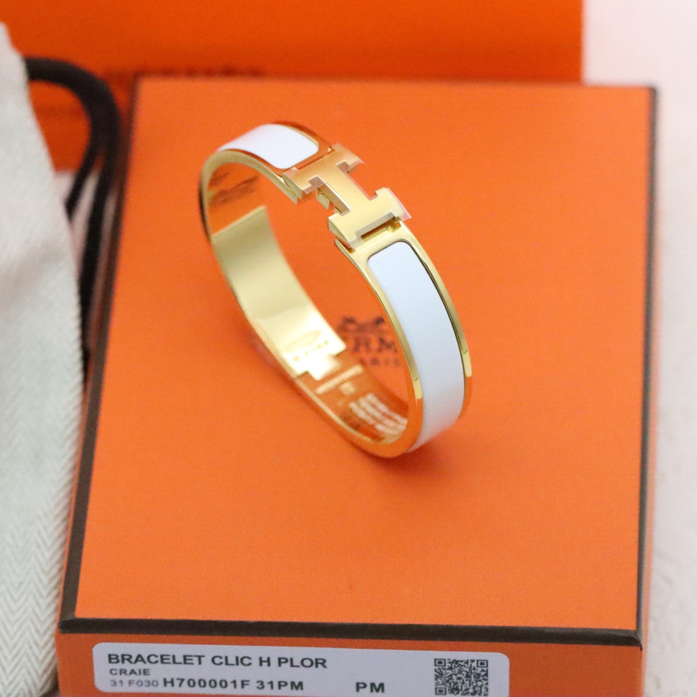 高仿Hermes*ClicH系列H700001F31鍍金琺瑯手鐲白色