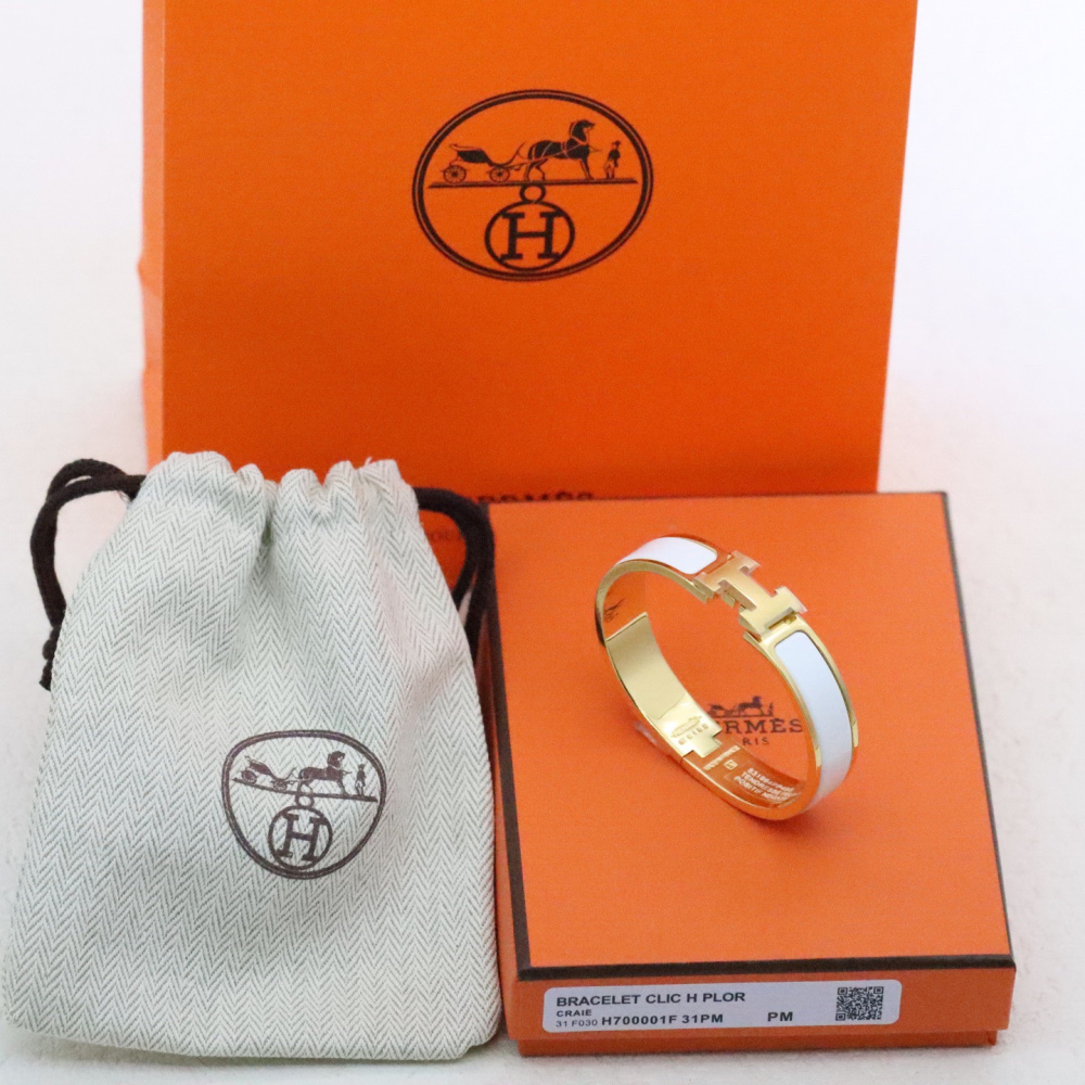 高仿Hermes*ClicH系列H700001F31鍍金琺瑯手鐲白色