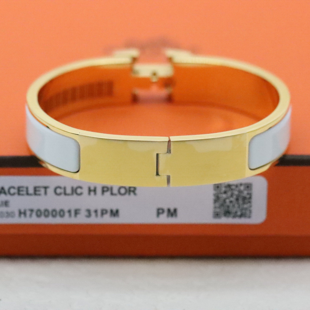 高仿Hermes*ClicH系列H700001F31鍍金琺瑯手鐲白色