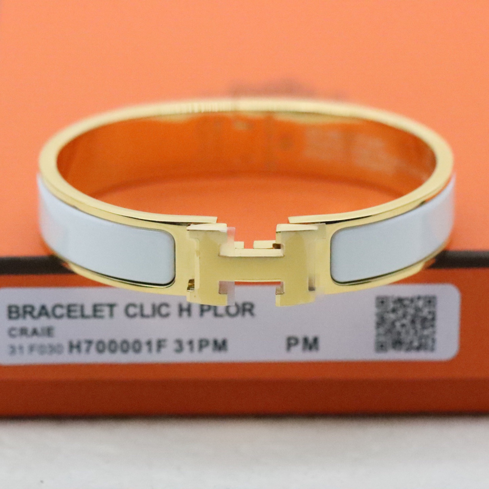 高仿Hermes*ClicH系列H700001F31鍍金琺瑯手鐲白色