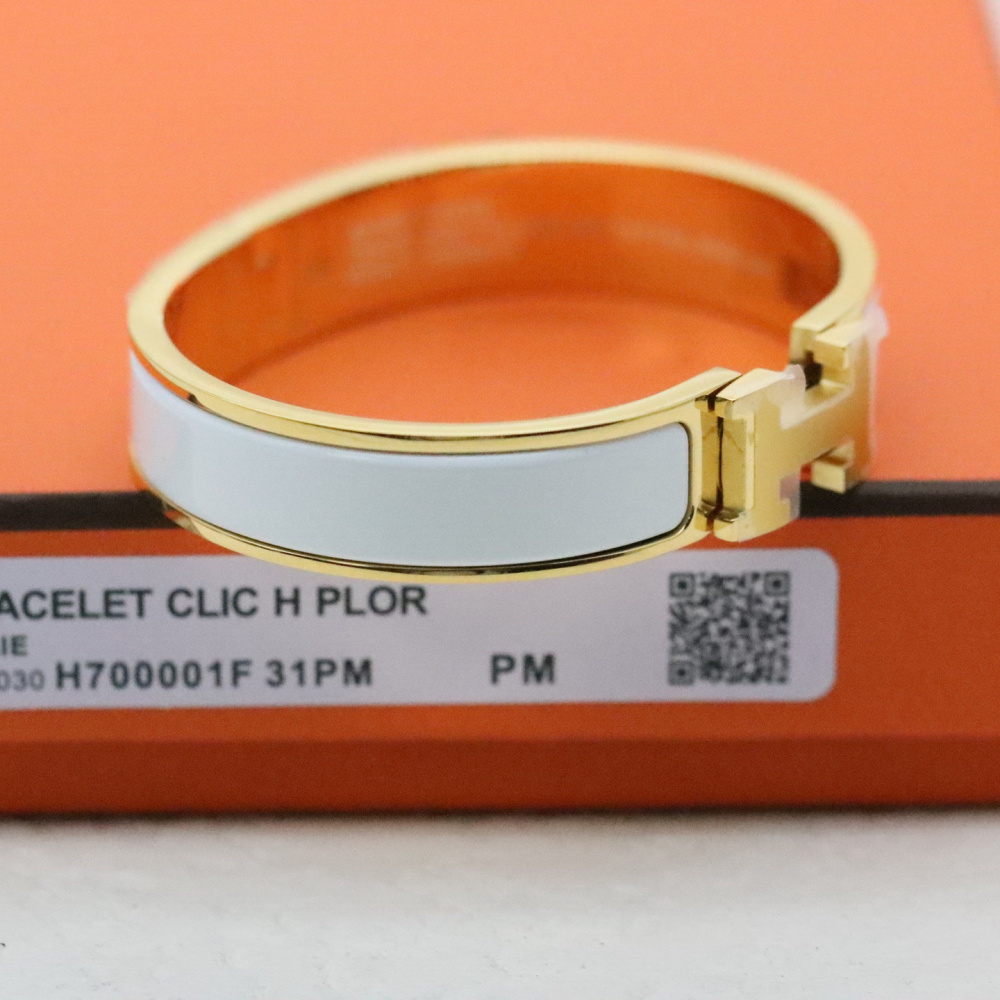 高仿Hermes*ClicH系列H700001F31鍍金琺瑯手鐲白色