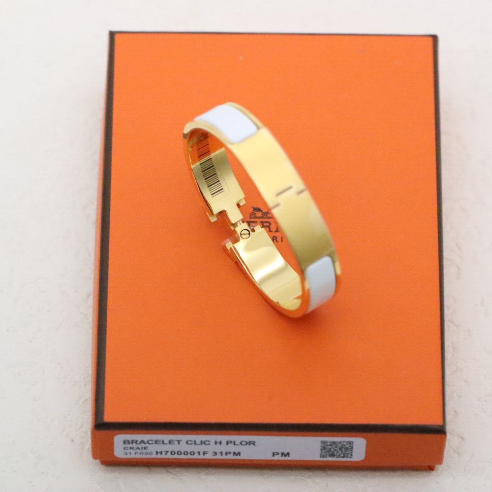 高仿Hermes*ClicH系列H700001F31鍍金琺瑯手鐲白色
