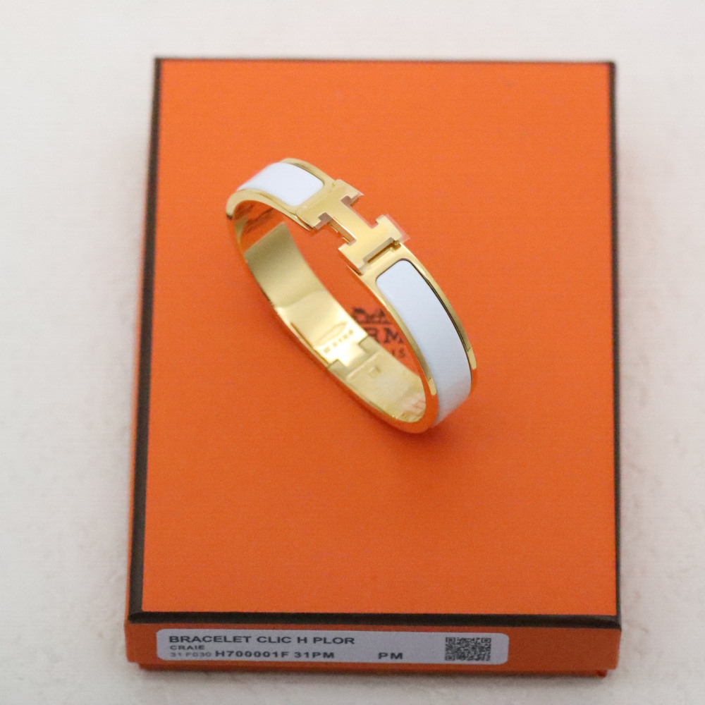 高仿Hermes*ClicH系列H700001F31鍍金琺瑯手鐲白色