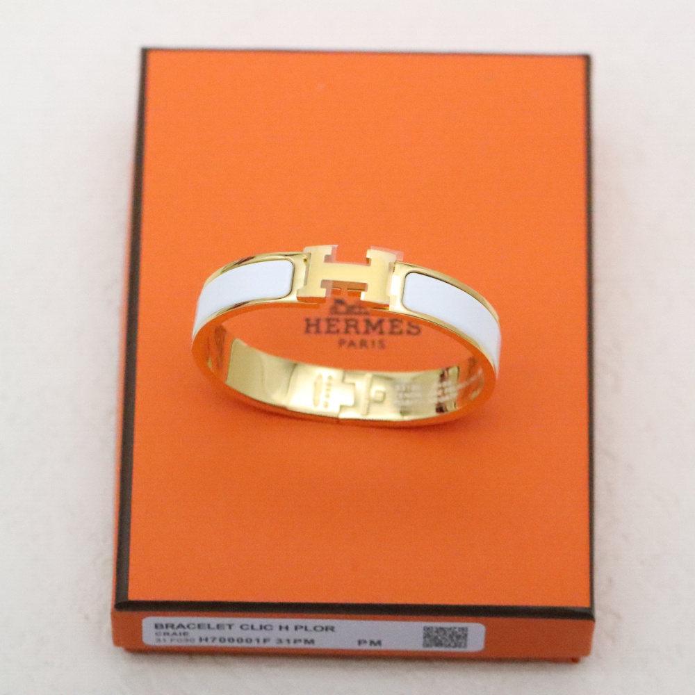 高仿Hermes*ClicH系列H700001F31鍍金琺瑯手鐲白色