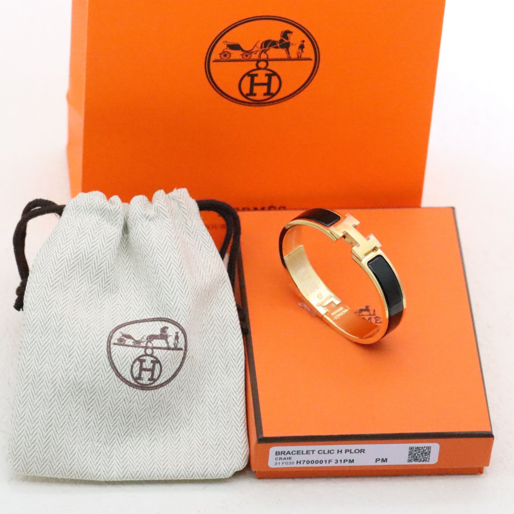 高仿Hermes*ClicH系列H700001F01鍍金琺瑯手鐲黑金色