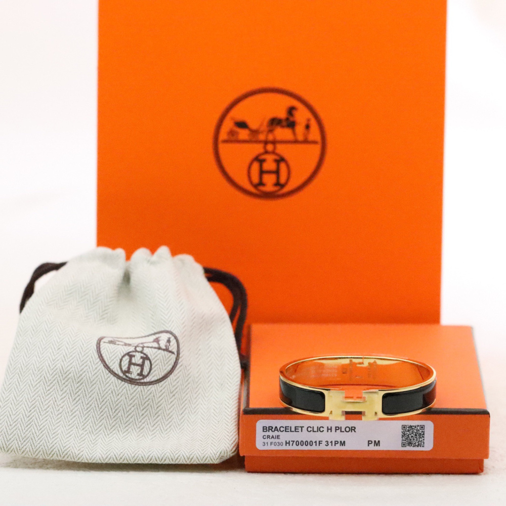 高仿Hermes*ClicH系列H700001F01鍍金琺瑯手鐲黑金色