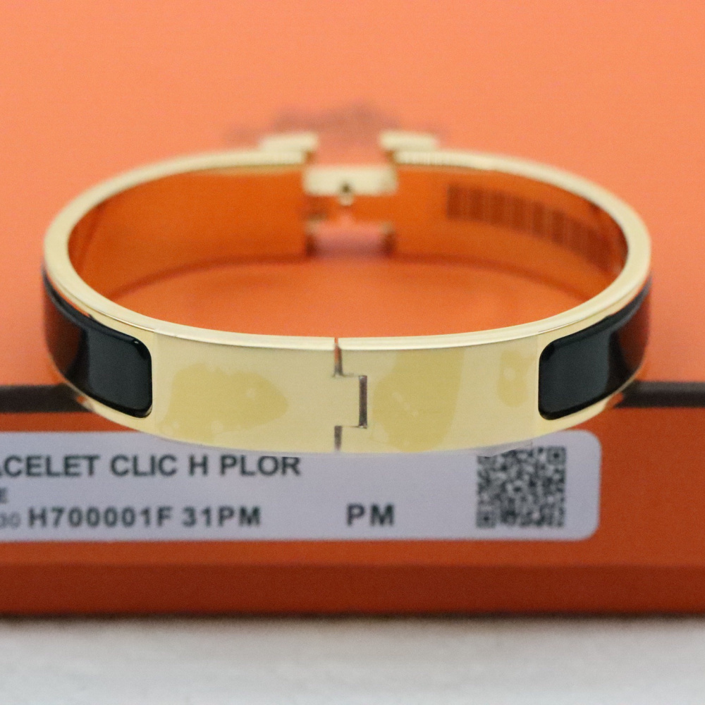 高仿Hermes*ClicH系列H700001F01鍍金琺瑯手鐲黑金色