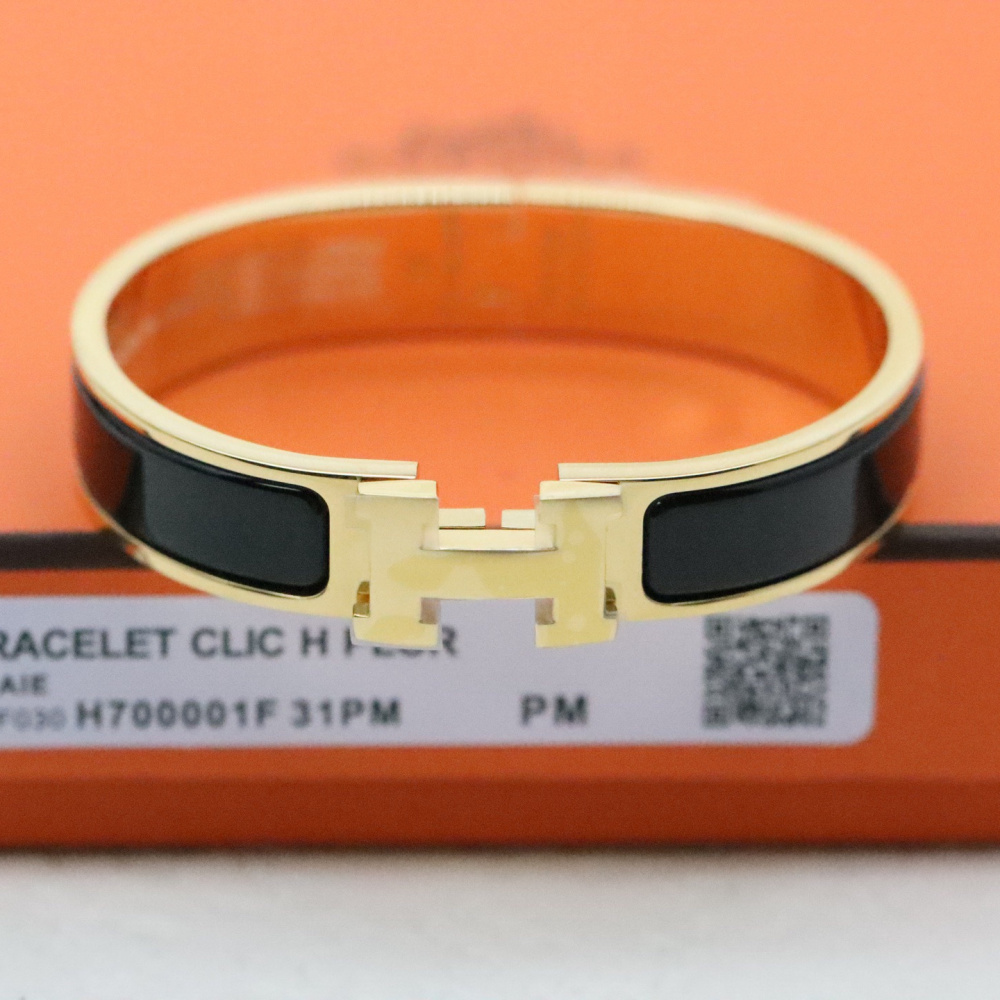 高仿Hermes*ClicH系列H700001F01鍍金琺瑯手鐲黑金色