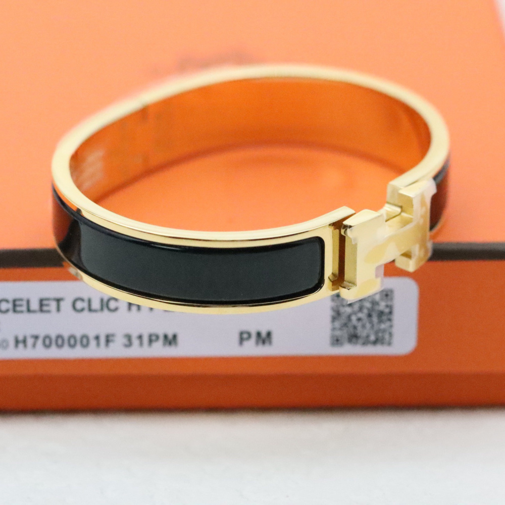 高仿Hermes*ClicH系列H700001F01鍍金琺瑯手鐲黑金色