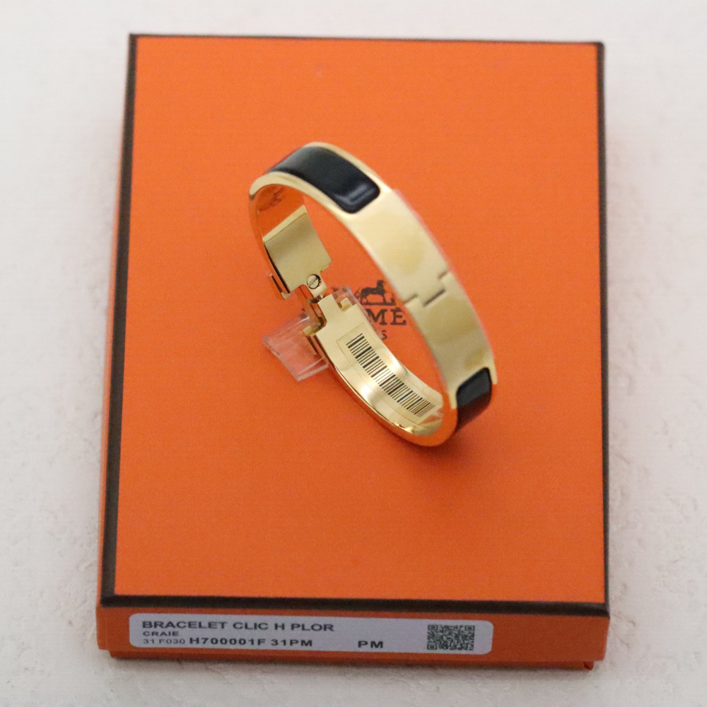 高仿Hermes*ClicH系列H700001F01鍍金琺瑯手鐲黑金色
