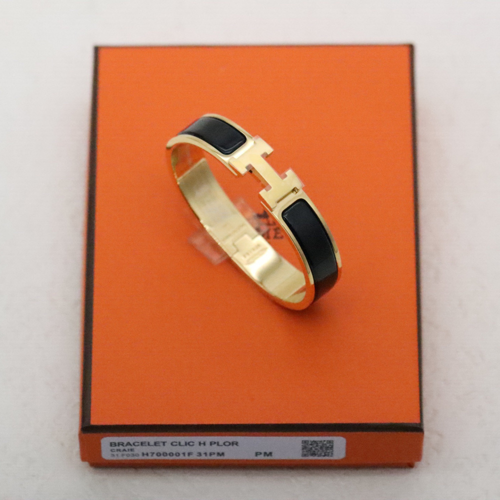 高仿Hermes*ClicH系列H700001F01鍍金琺瑯手鐲黑金色
