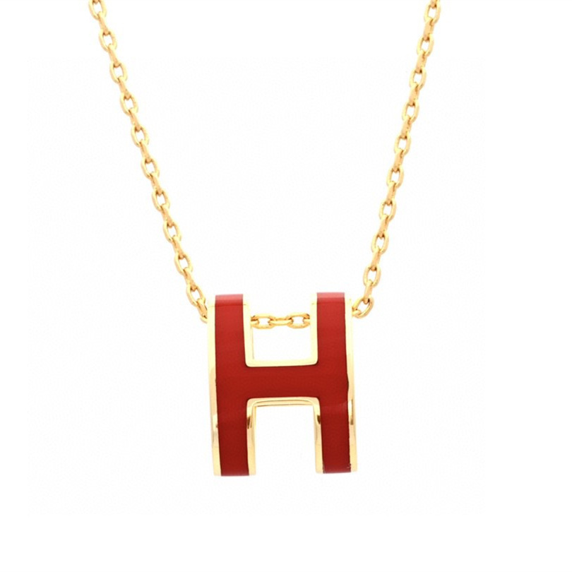 高仿Hermes*POPH系列H147992FOS7玫瑰金吊墜頸鏈小號紅色