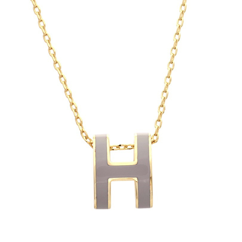 高仿Hermes*POPH系列H147992FO91玫瑰金吊墜頸鏈小號紫色