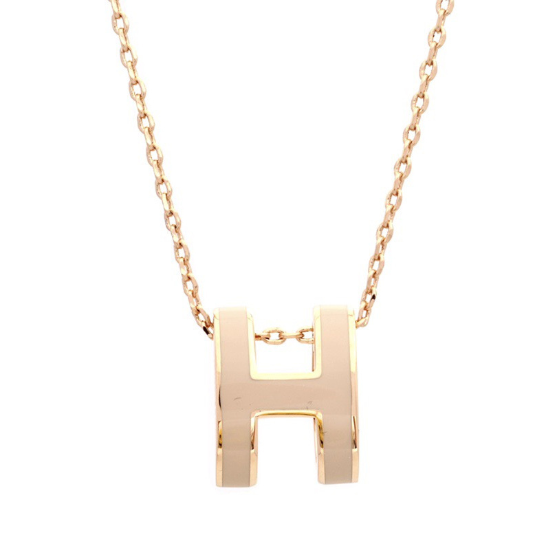 高仿Hermes*POPH系列H147992FO55玫瑰金吊墜頸鏈小號奶茶色