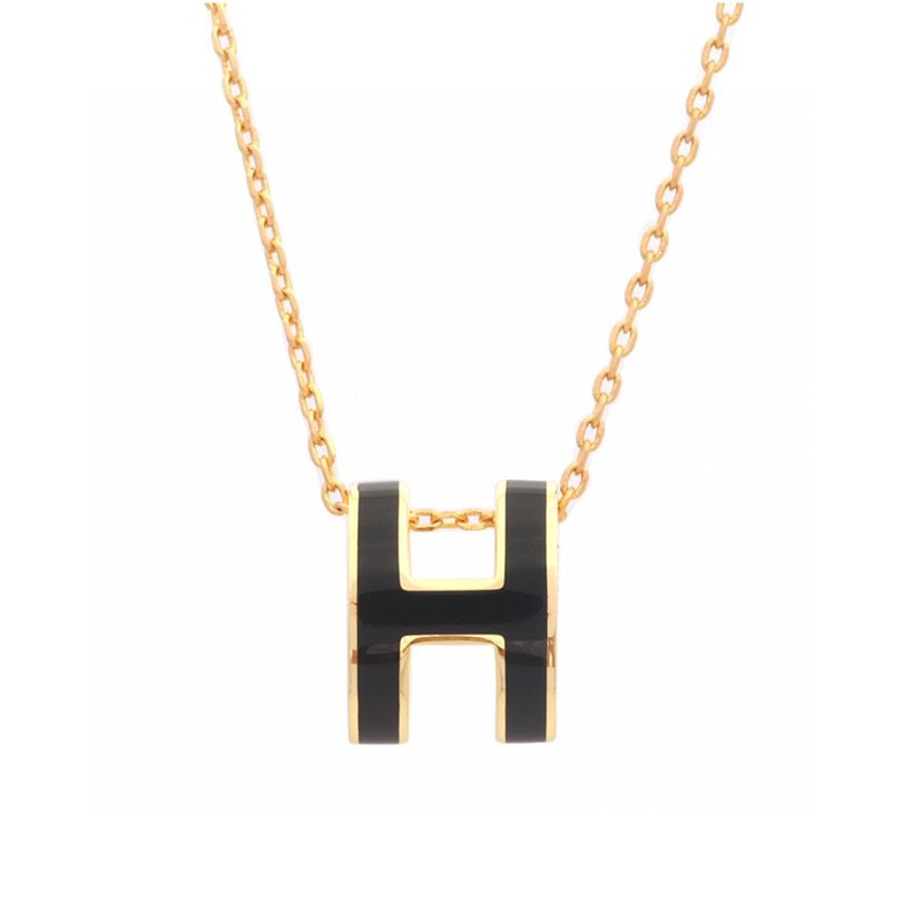 高仿Hermes*POPH系列H147992FO03玫瑰金吊墜頸鏈小號黑色