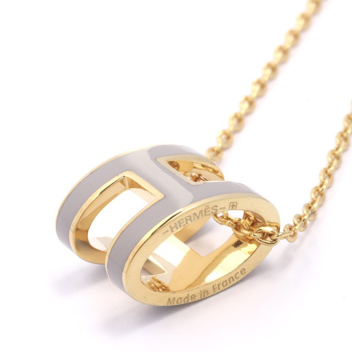 高仿Hermes*POPH系列H147992FO91玫瑰金吊墜頸鏈小號紫色