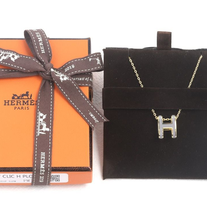 高仿Hermes*POPH系列H147992FO91玫瑰金吊墜頸鏈小號紫色
