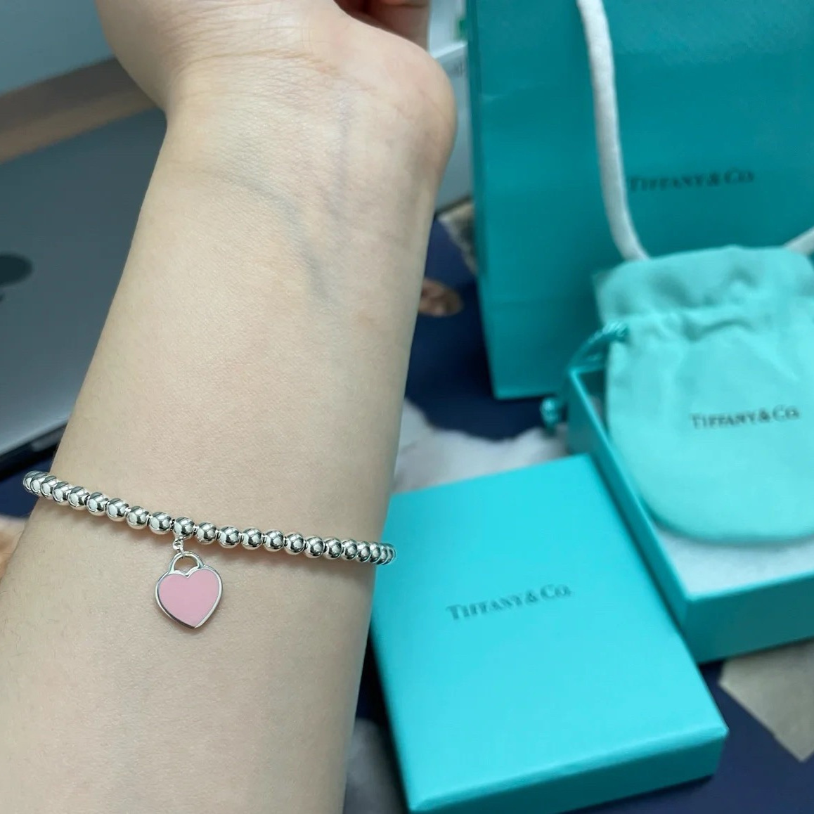 高仿Tiffany&CO蒂芙尼Return系列GRP06688愛心粉色手鏈